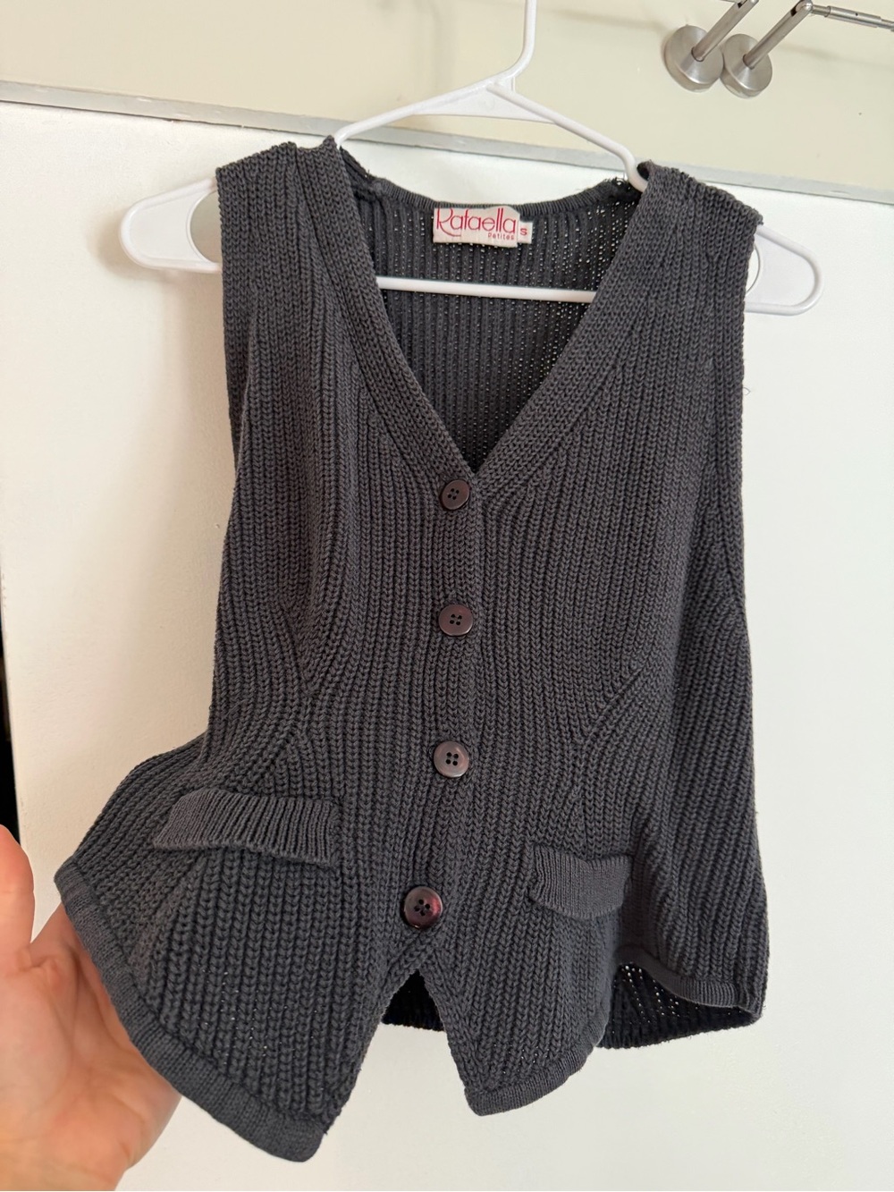 Rafaella Dark Charcoal Knit Button-Front Vest